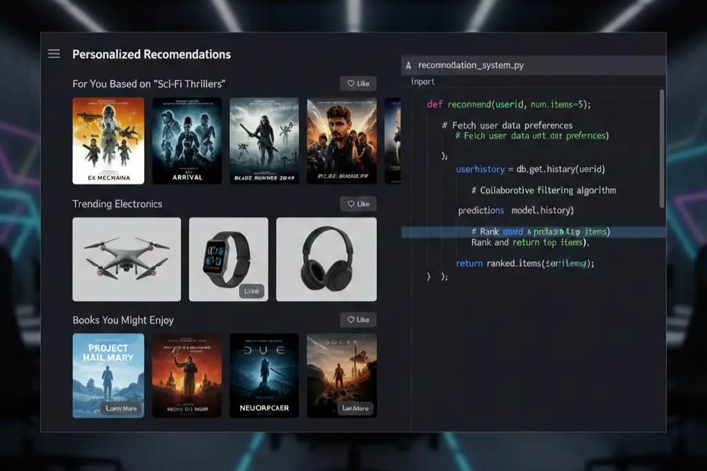 AI course with real-world projects showing recommendation system development