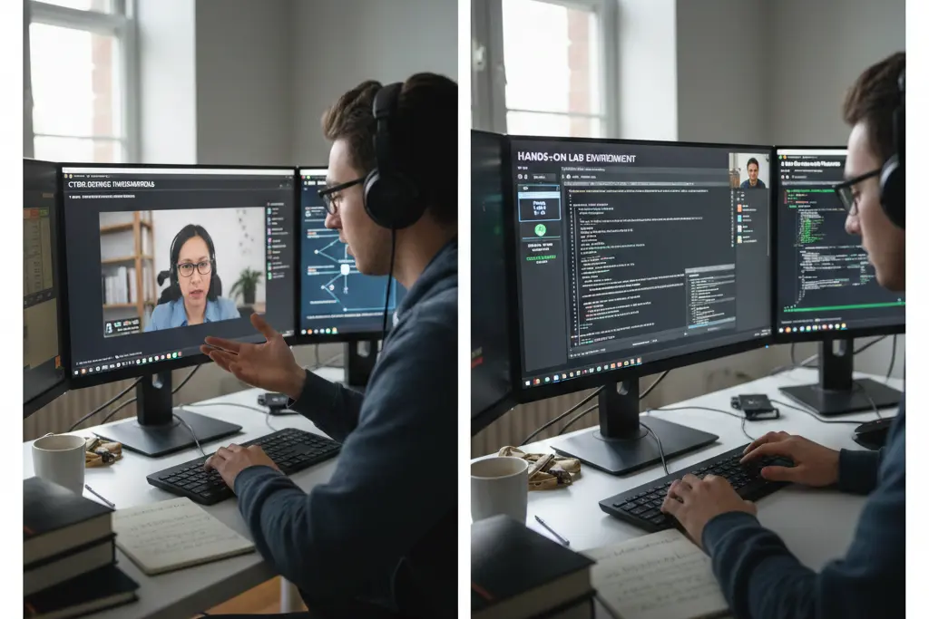 Online cyber security certification training with simultaneous live instruction and lab access