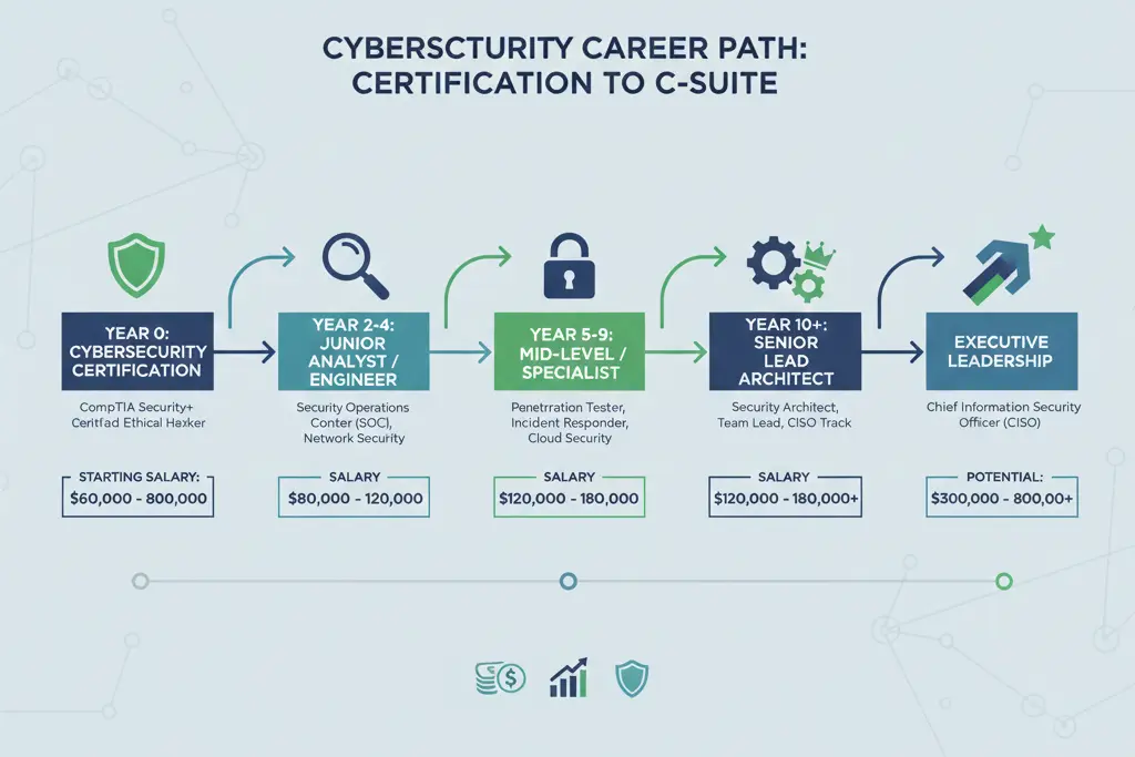 Career benefits of cyber security certification training showing role progression and salary growth
