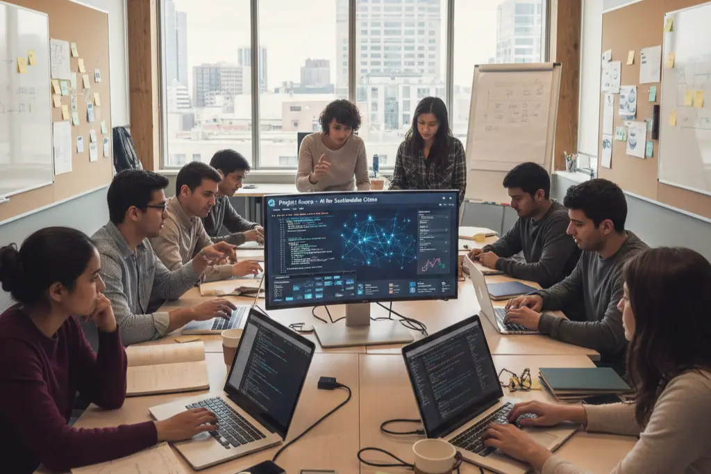 Students learning AI course for beginners with hands-on projects at training lab