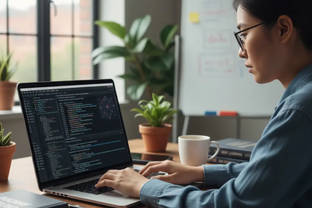 Beginner learning AI online with hands-on coding projects and practical training