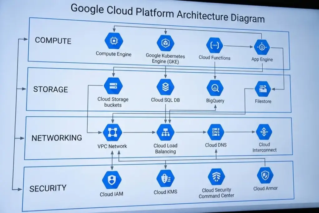 Google Cloud training architecture overview with security components