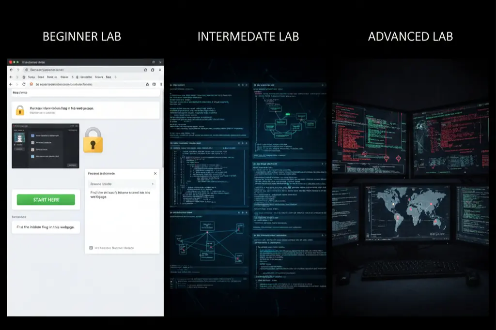 progressive cybersecurity lab training demonstrating skill development levels