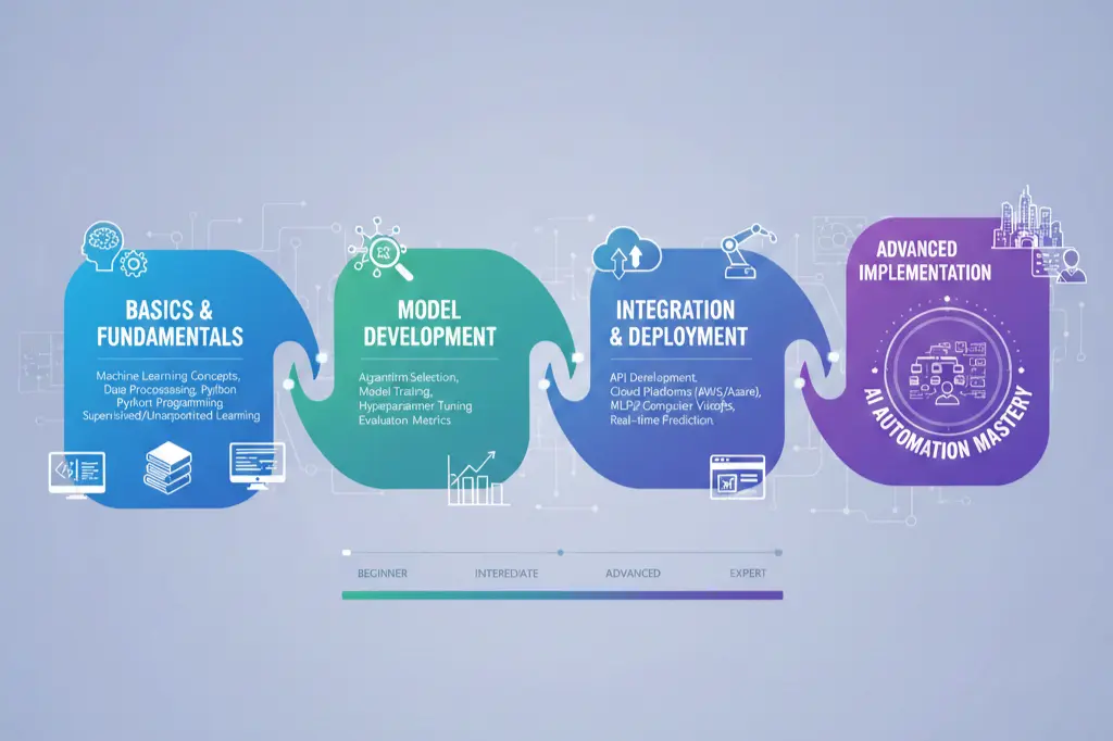 AI automation learning path for beginners showing step-by-step progression