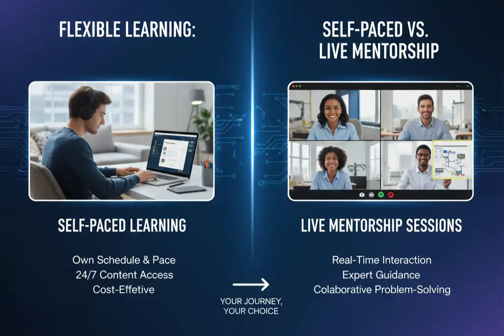 AWS course online formats showing self-paced learning and live mentorship options at Go Hackers Cloud for cloud security training