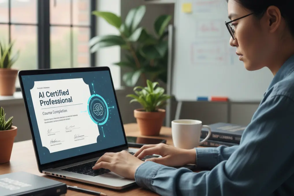 Online AI course certification for beginners with hands-on project completion