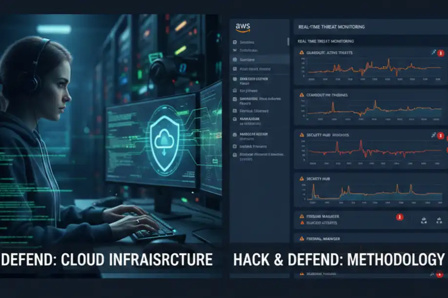 AWS security professional monitoring cloud infrastructure threats in real-time training environment at Go Hackers Cloud